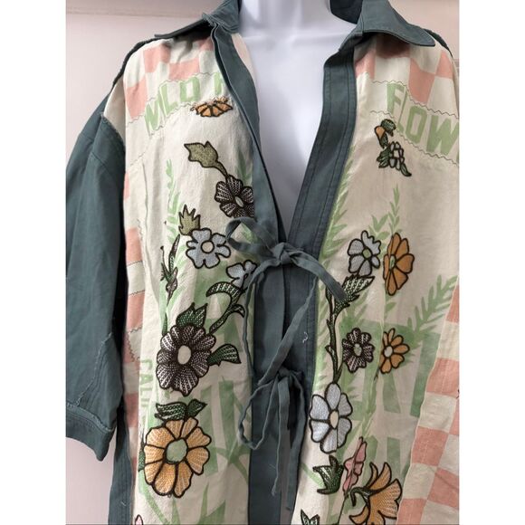 Free People Floral Embroidered Kimono - Green and Cream - Picture 8 of 9